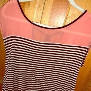 Coral, Black & White Striped T-Shirt